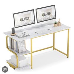 Reversible Computer Desk for Small Spaces with Shelves,Gaming Desk Office Desk for Home Office (47in