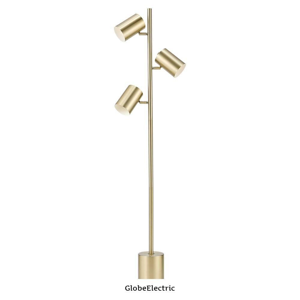 Globe Electric Pratt 63" 3-Light Matte Soft Gold Floor Lamp with Large Weighted Base