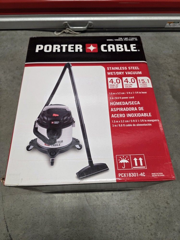PORTER CABLE 4-Gal. Stainless Steel Wet/Dry Vacuum,Brand NEW