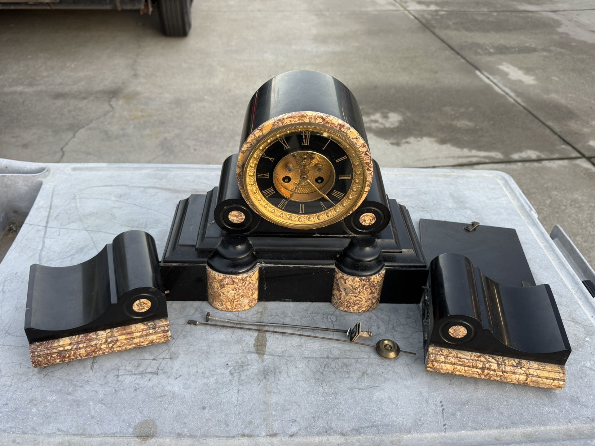 Antique French mantel clock set, likely from the mid-to-late 19th century (For Parts Or Repair)