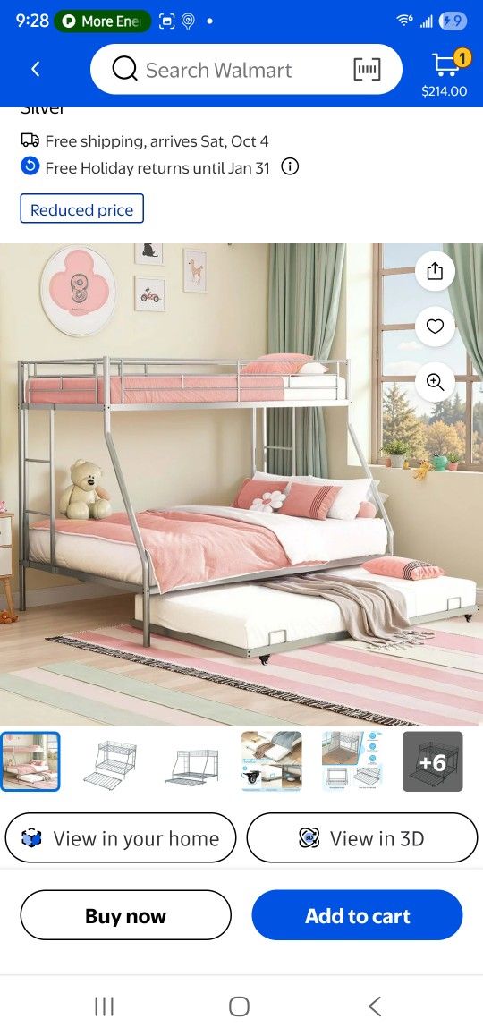 Uhomepro Metal Twin Over Full Bunk Beds with Trundle Bed, UHOMEPRO Metal Bunk Beds for Teens Teens Adults with Side Ladders, Twin Over Full Size