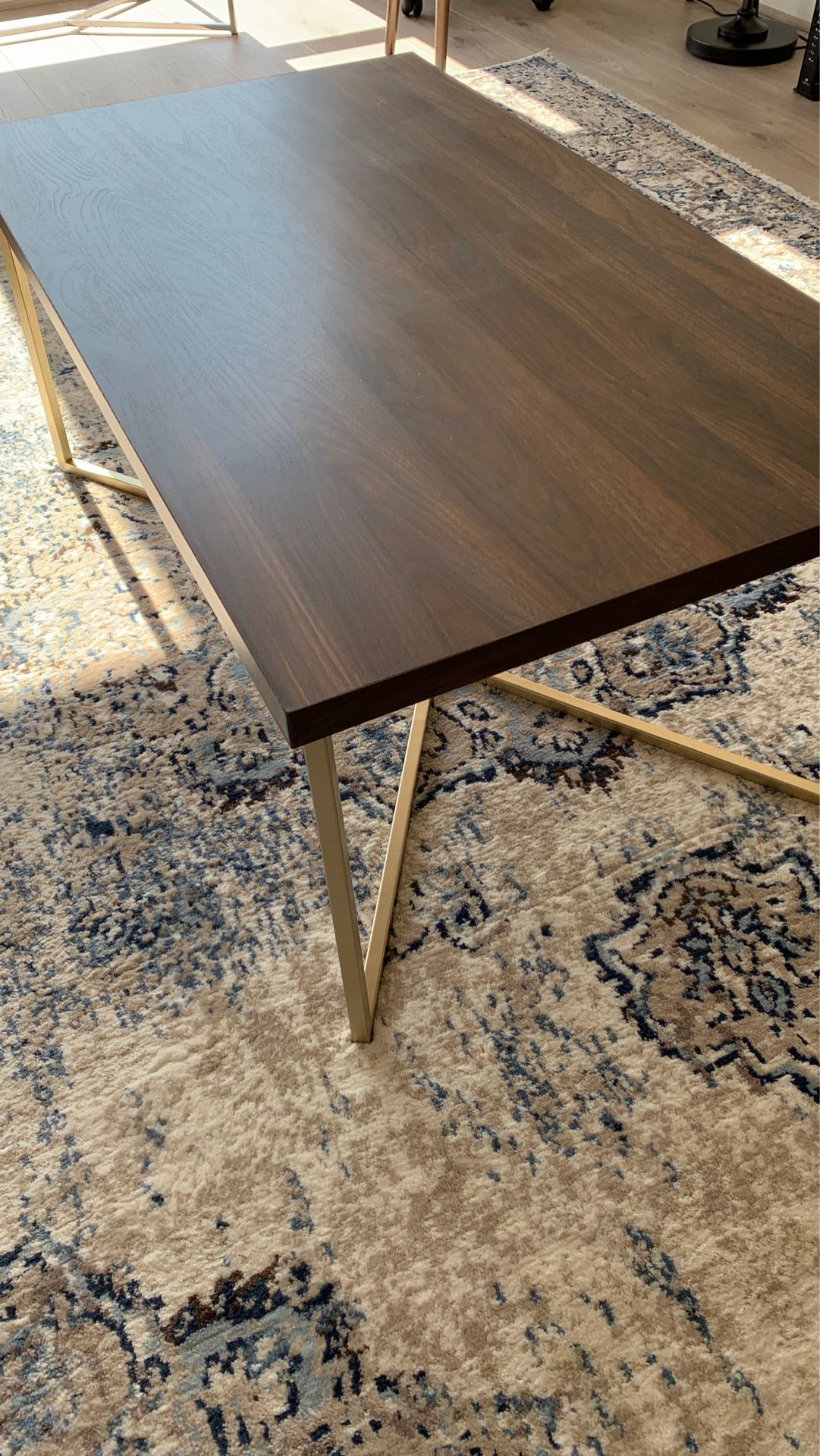 Wood top coffee table, gold legs