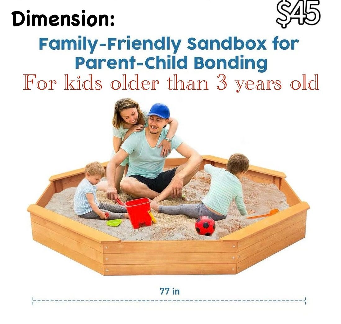 😀 Kid's Large Octagonal Wooden Outdoor Sandbox with Cover with 4 Reinforced Benches, 8 Seats For kid’s older than 3, XL Sandpit, Bottom Liner,Brown