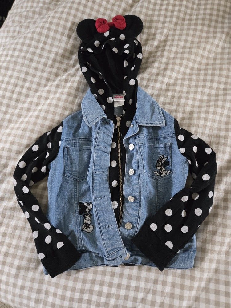Disney Mickey Minnie Jean Jacket With Hood & Minnie Ears