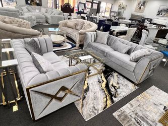 Contemporary & Glamorous Velvet/gold sofa starts at $945.00