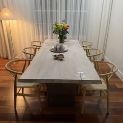 Crate and Barrel 2 Landscape 95" Rectangular White Washed Wood Dining Table