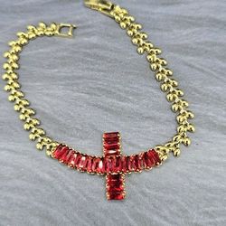 Cross Red Stones Beautiful Bracelet Gold-plated 