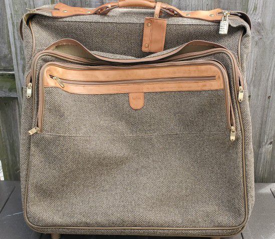 Hartmann Vintage Garment Bag Tweed & Leather Luggage Wheeled Rolling Carry On