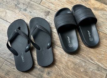Kids Black Slides & Flip Flops