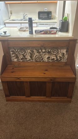 Antique wood bench with custom door with space to put things very clean and mint