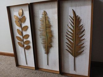Trio Of Wood And Metal Wall Art 30inch X 12 Inch 