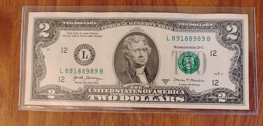 USA America fancy serial number $2 Dollars bill banknote currency