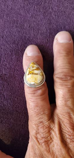 Vintage 80'S Silver 925 Pear Brecciated Mookaite Ring Size 8.5
