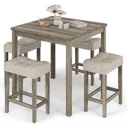 5-Piece Counter Dinner Height Table Set, Indoor Modern Rectangular Dining Table Furniture Set for Kitchen, 35 inch Dining Table with 4 stools (1+4 Nat