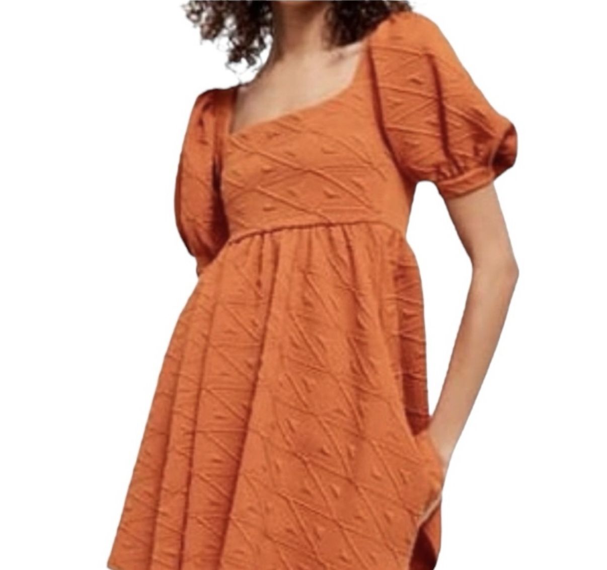 Brand New Free People Orange Textured Mini Dress - Size Medium
