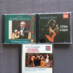 Classical Guitar Music By Three Virtuosos, lot of 3 CDs, new condition. The Legendary Andres Segovia The Romantic Guitar, Christopher Parkening A Trib