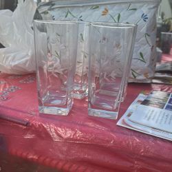 Set De 4 Vasos Cuadrados  De Cristal Princess House Nuevo En Caja  Precio  Firme 55