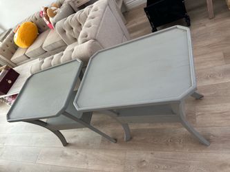 Side tables x 2 - grey solid wood heavy - extra large