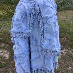 New Blue Queen Chenille Bedspread 