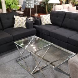 Brand New Black Linen Sofa + Loveseat 2PCs Set