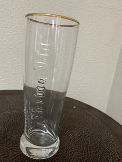 Tall Beer Glass with Gold Rim October Fest Vintage Herforder German Beer Pilsner Glasses - Set of 2