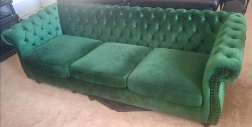 Green velvet couch