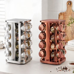 Rotating Spice Rack Organizer – 2 Colors (Silver & Copper), 360° Kitchen Spice Carousel with Glass Jars