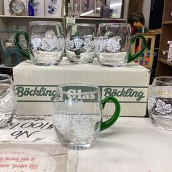 Set Of 6 Bockling Wine Glasses With Grape Design Germany W/ Box