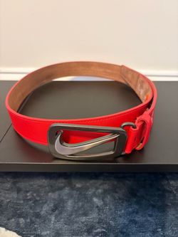 Nike Red Leather Belt with Swoosh Buckle