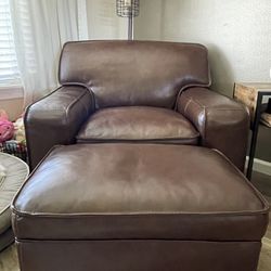 Large Leather Chair and Ottoman 