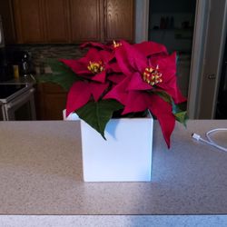 Artificial Poinsettia Plant In Hard Plastic Pot