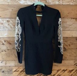 Bebe Black Dress With Silver Embellishments