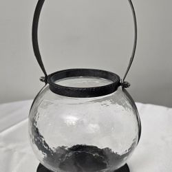 Broyhill Hammered Glass Votive Bulb Shaped Candle Holder Lantern With Handle 12"