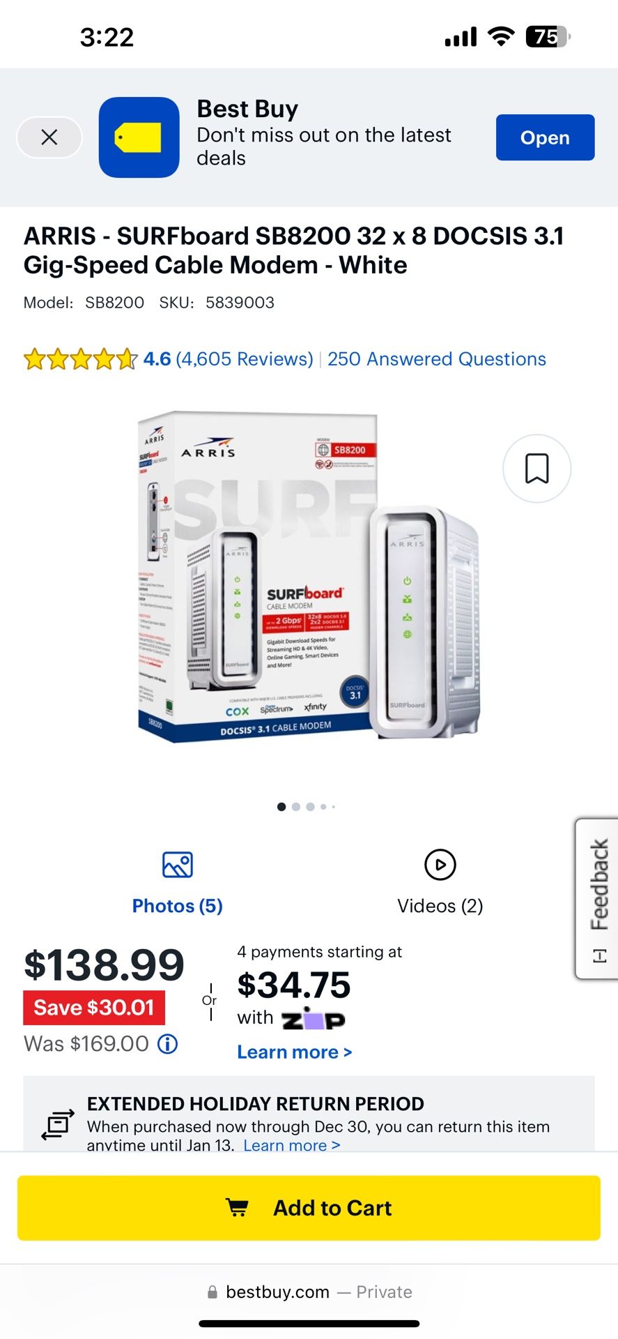 Arris Gigabit Speed Cable Modem