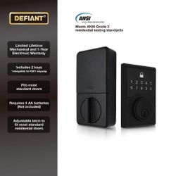 Defiant Square Matte Black Compact Touch Electronic Single Cylinder Deadbolt