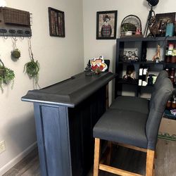  Antique Bar With Original Brass Foot Bar And 3 Chairs