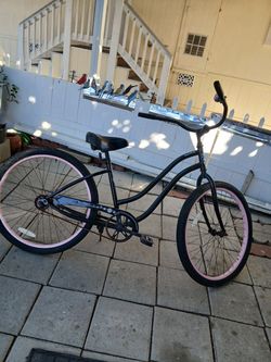 Black Beach Cruiser Bike with Pink Rims