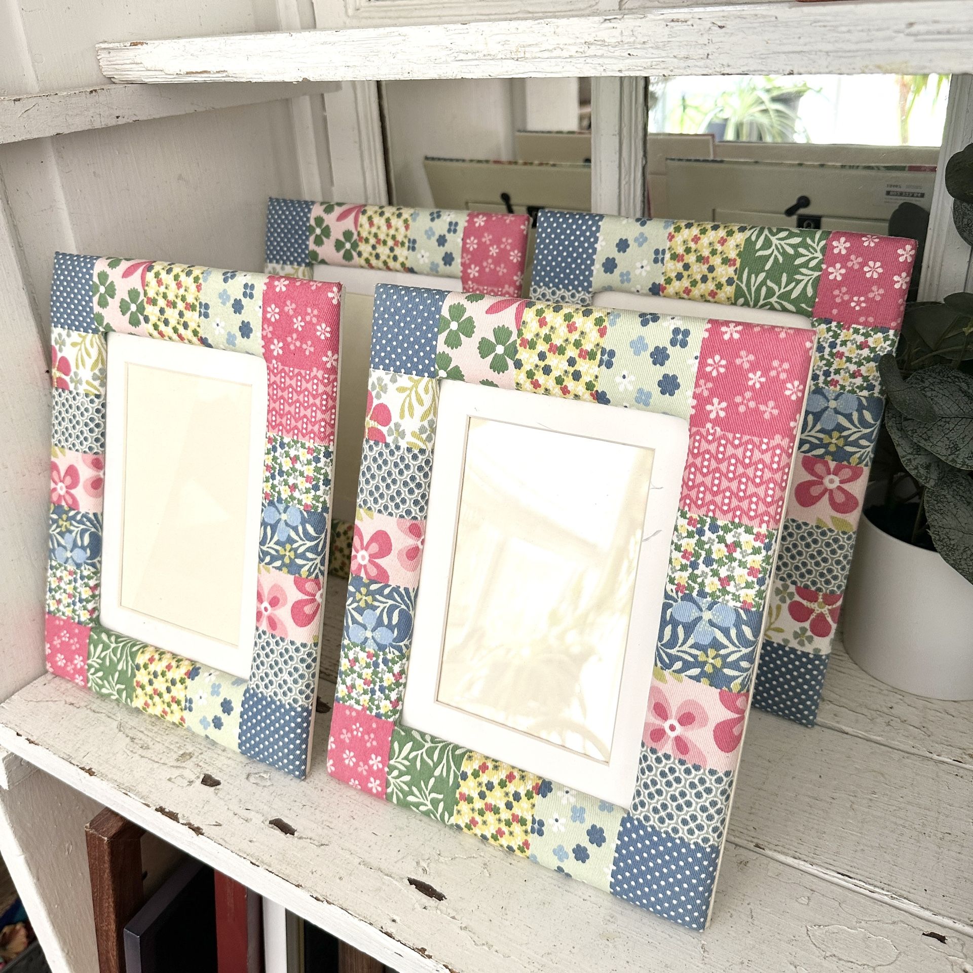 Ikea Lenhovda 5x7" Matted Denim Cloth Colorful Floral Cottagecore Picture Frames