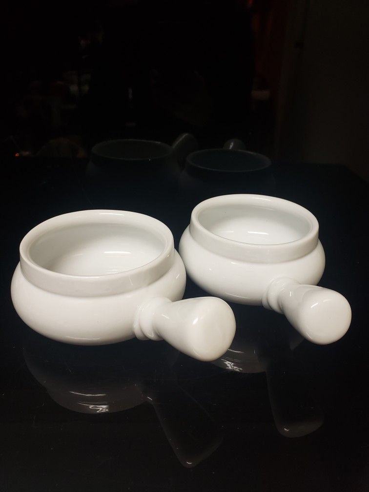 White Ceramic French Onion Soup Bowls Set-2