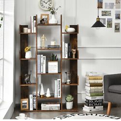 Costway Bookshelf 3-Shaped Bookcase w/13 Storage Shelf Rustic Industrial Style