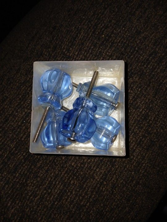 5 Blue Glass Knobs