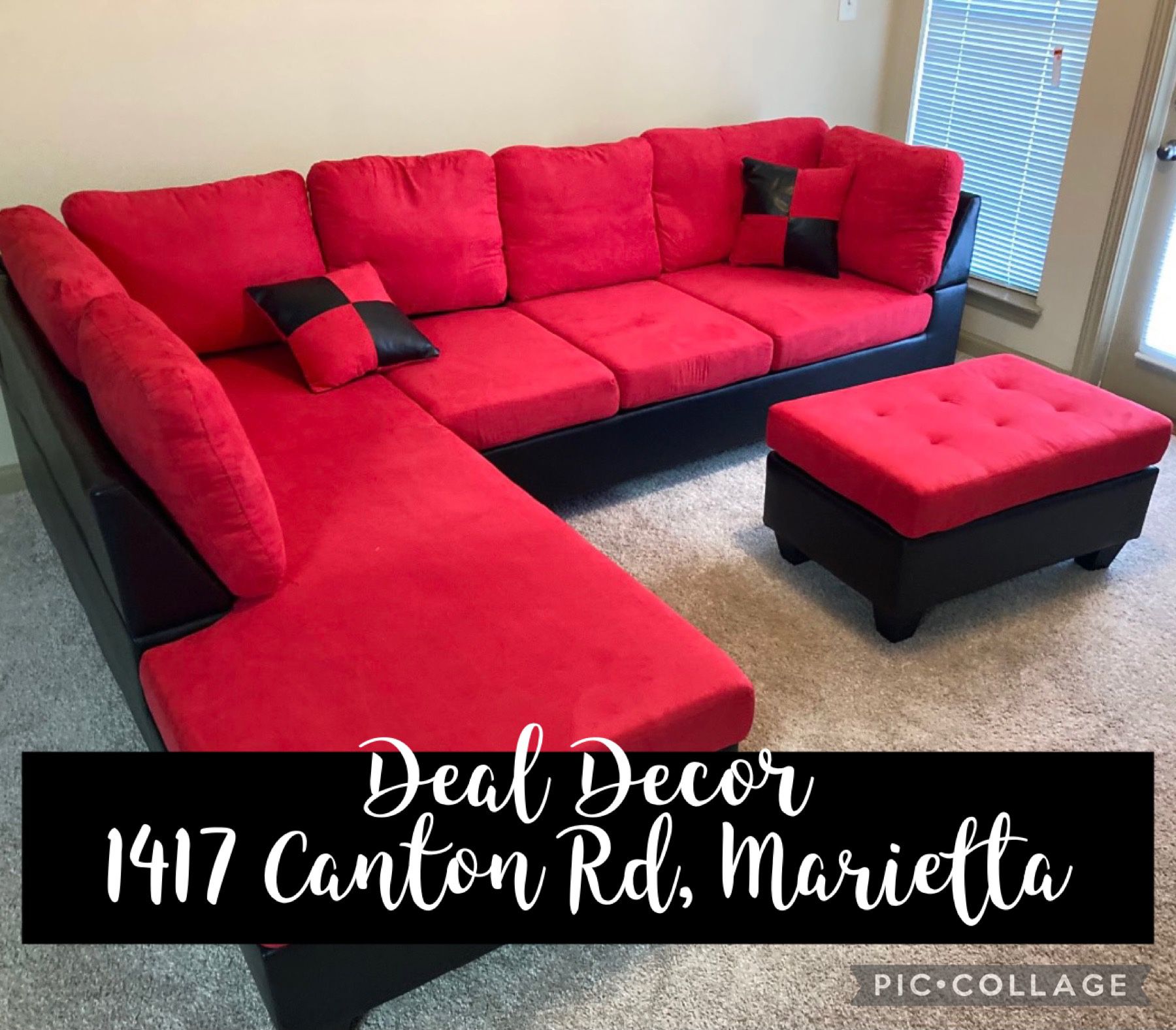 New Red And Black, L-Shaped, Sectional Sofa, Ottoman Extra