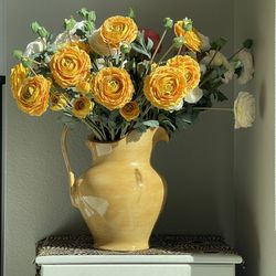 Large Orange Vase + 30PS Artificial Silk 5-Head Burnt Edge Layered Dew Lotus Flowers  | Vase & Flowers    New large Artificial 5-Head Burnt Edge Layer