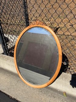 Vintage Oval Wood Framed Mirror