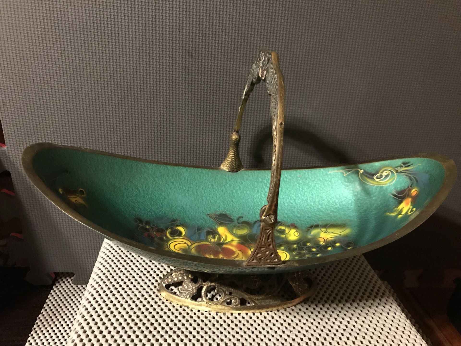 Antique Brass Enamel Platter