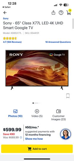 Sony Bravia X77L 65’ Tv