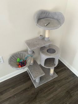 Gray Cat Tree with Scratching Posts