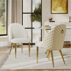Cream Velvet Dining Chairs with Gold Legs – Set of 2