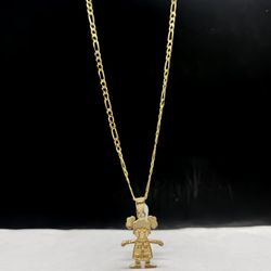 14k solid Gold Figaro chain and little Girl chain, Pendant Gold Necklance