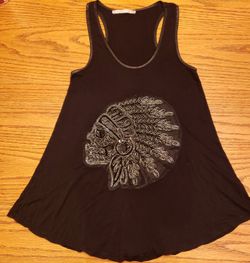 Rolla Coster Black Razor Back Tank Top with Indian Skull Sequins